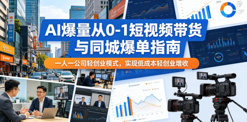 AI爆量从0-1短视频带货与同城爆单指南，一人一公司轻创业模式，实现低成本轻创业增收-冒泡网