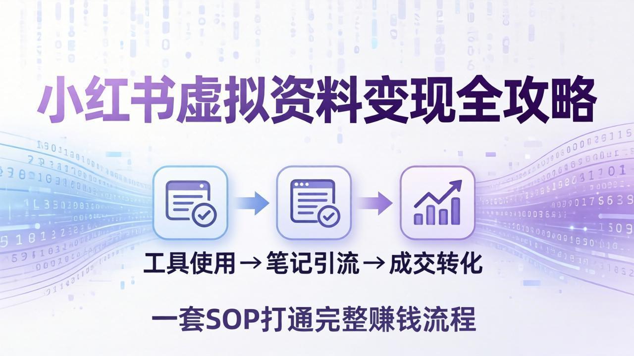 小红书虚拟资料变现全攻略：从工具使用到笔记引流成交，一套 SOP 打通完整赚钱流程-冒泡网