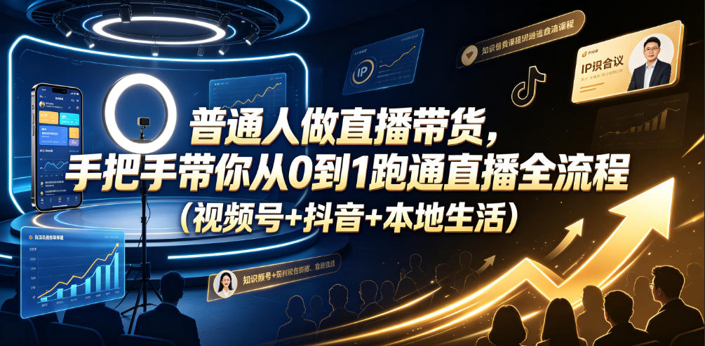 普通人做直播带货，手把手带你从0到1跑通直播全流程(视频号+抖音+本地生活)-冒泡网