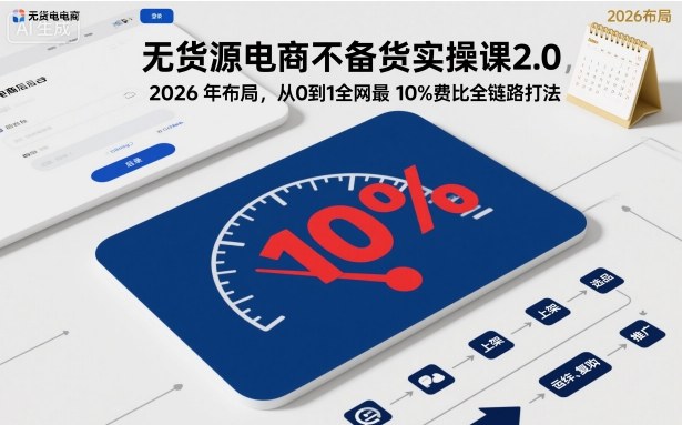 无货源电商不备货实操课2.0，2026年布局，从0到1全网最低10%费比全链路打法【更新26年5月】-冒泡网