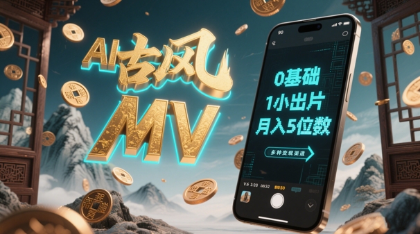 AI一键生成古风音乐MV，0剪辑基础1小时出片，多种变现渠道，一部手机月入5位数-冒泡网