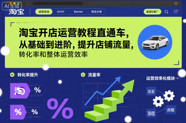 淘宝开店运营教程直通车，从基础到进阶，提升店铺流量，转化率和整体运营效率(更新26年4月10日)-冒泡网