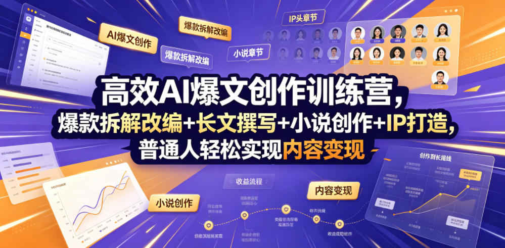 高效AI爆文创作训练营，爆款拆解改编+长文撰写+小说创作+IP打造，普通人轻松实现内容变现-蜗牛学社