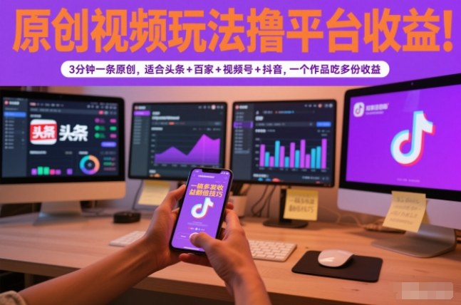 15cd18bfea7964cb27e723631bf3b76e.jpeg 原创视频玩法撸平台收益,3分钟一条原创,适合头条+百家+视频号+抖音,一个作品吃多份收益