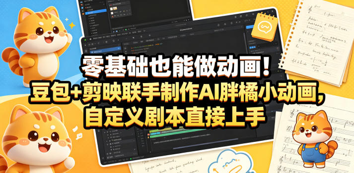 零基础也能做动画！豆包+剪映联手制作AI胖橘小动画，自定义剧本直接上手-冒泡网