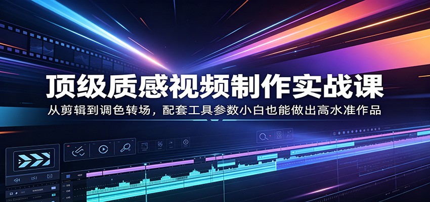 顶级质感视频制作实战课：从剪辑到调色转场，配套工具参数小白也能做出高水准作品-冒泡网