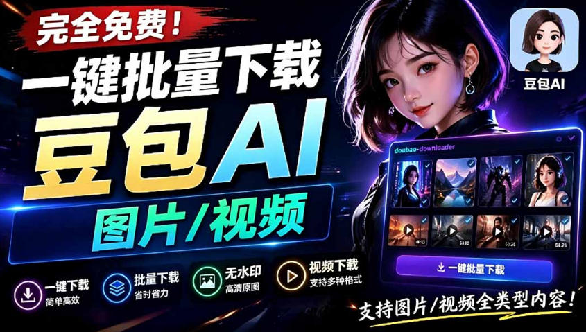 Github最新发布！一键批量下载豆包AI无水印图片/视频，简单易用，自动解析提示词-冒泡网