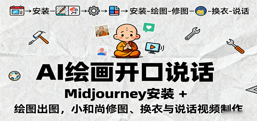 AI绘画开口说话，Midjourney安装 + 绘图出图，小和尚修图、换衣与说话视频制作-冒泡网