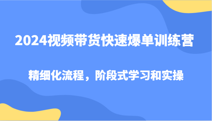 2024视频带货快速爆单训练营，精细化流程，阶段式学习和实操-冒泡网