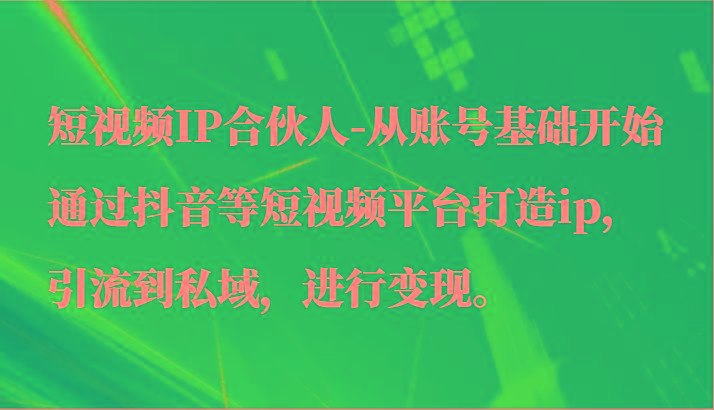短视频IP合伙人-从账号基础开始通过抖音等短视频平台打造ip，引流到私域，进行变现。-冒泡网