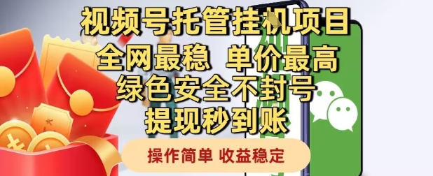 视频号托管挂G项目全网最稳，单价最高，绿色安全不封号提现秒到账，操作简单，收益稳定【揭秘】-冒泡网