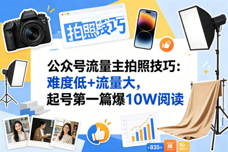 公众号流量主之拍照技巧赛道，难度低+流量大，起号第一篇就爆了10w阅读-冒泡网