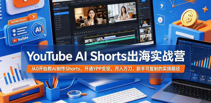 YouTube AI Shorts出海实战营，从0开始教AI制作Shorts，开通YPP变现，月入万刀，新手可复制的实操路径-冒泡网