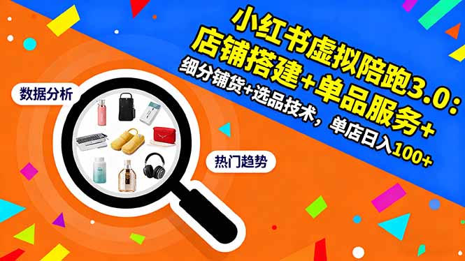 小红书虚拟陪跑3.0：店铺搭建+单品服务+细分铺货+选品技术，单店日入100+-冒泡网