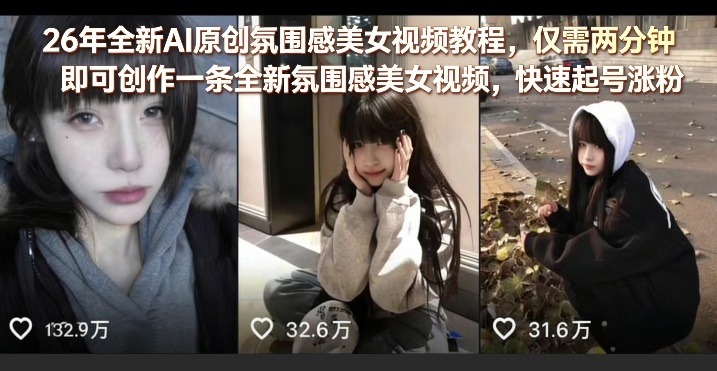 2023df40945e8cd09fd089c9bb939c76.jpeg 26年全新AI原创氛围感美女视频教程,仅需两分钟即可创作一条全新氛围感美女视频,快速起号涨粉