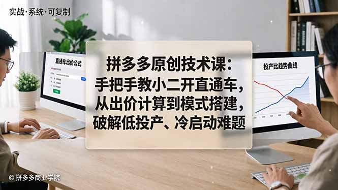 拼多多原创技术课：手把手教小二开直通车，从出价计算到模式搭建，破解低投产、冷启动难题-冒泡网