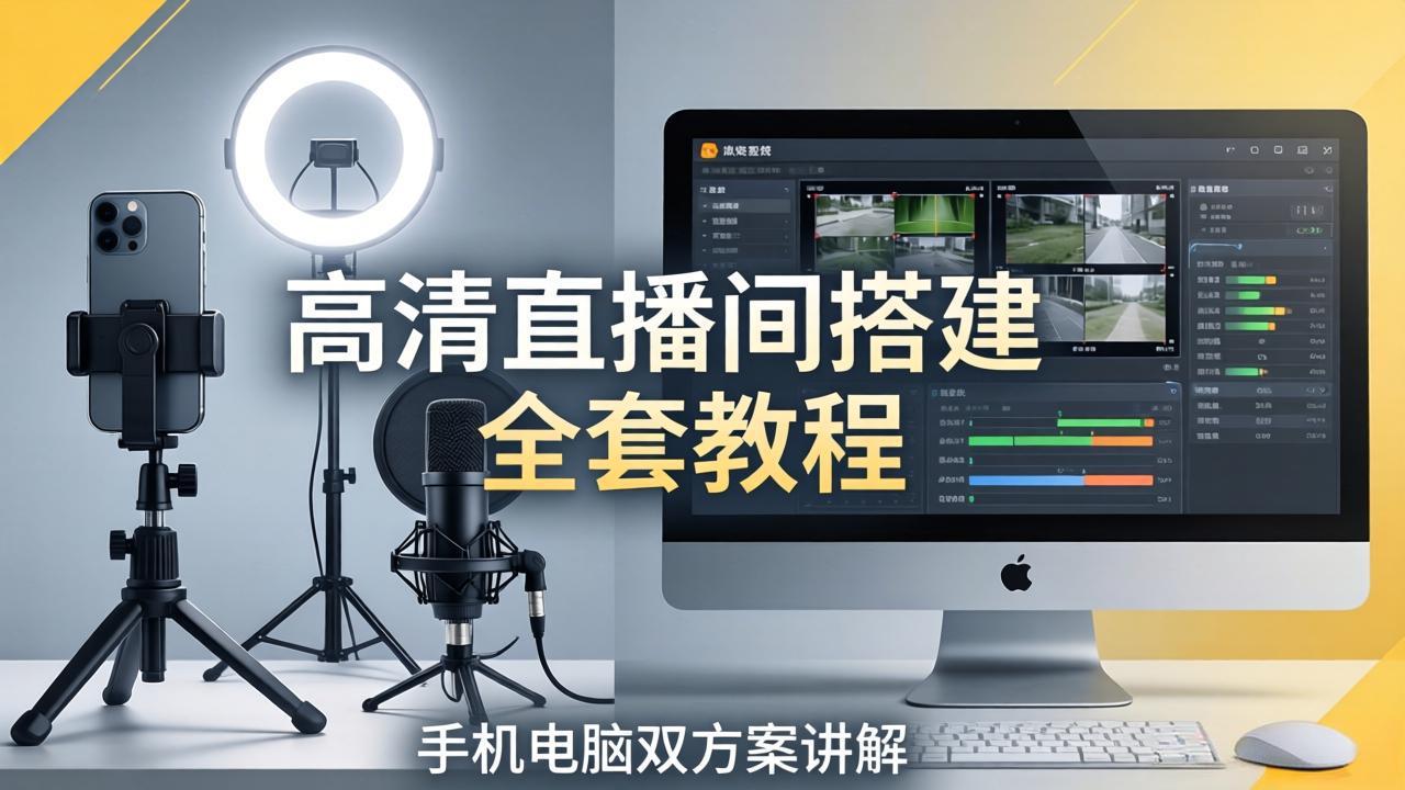 高清直播间搭建全套教程，手机电脑双方案讲解，设备选型调试多机位实操教学-冒泡网