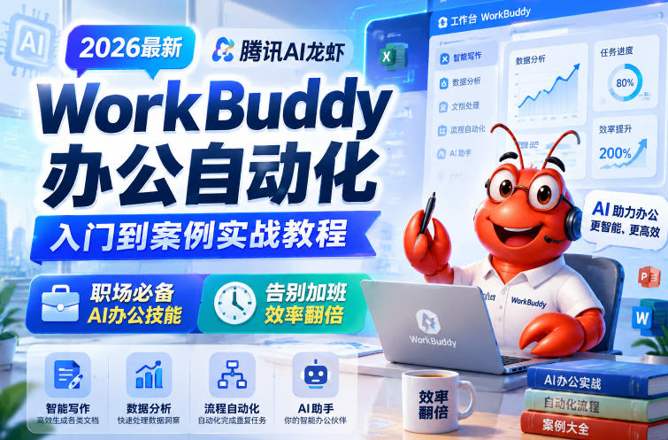 22b0ef50eeb5ca7dd4488cb8bdbaa40e.jpeg 2026最新腾讯AI龙虾WorkBuddy办公自动化入门到案例实战教程,职场必备AI办公技能,告别加班,效率翻倍