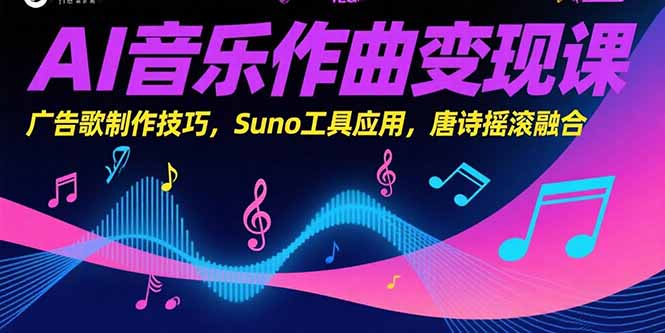 AI音乐作曲变现课，广告歌制作技巧，Suno工具应用，唐诗摇滚融合-冒泡网