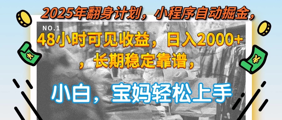 2025年翻身计划，小程序自动掘金48小时可见收益，日入2000+，长期稳定...-冒泡网