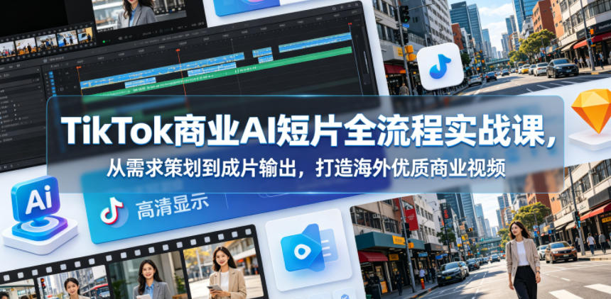TikTok商业AI短片全流程实战课，从需求策划到成片输出，打造海外优质商业视频-冒泡网