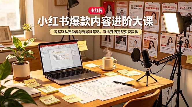 小红书爆款内容进阶大课，零基础从定位养号到爆款笔记，直播开店完整变现教学-蜗牛学社