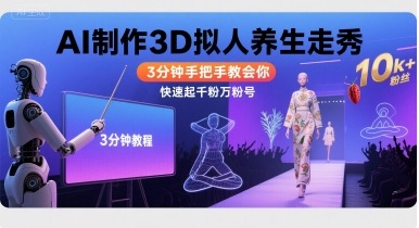 Ai制作3D拟人养生走秀，3分钟手把手教会你，快速起千粉万粉号-冒泡网
