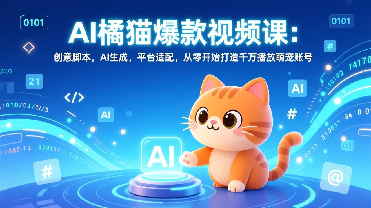 AI橘猫爆款视频课：创意脚本，AI生成，平台适配，从零开始打造千万播放萌宠账号-冒泡网