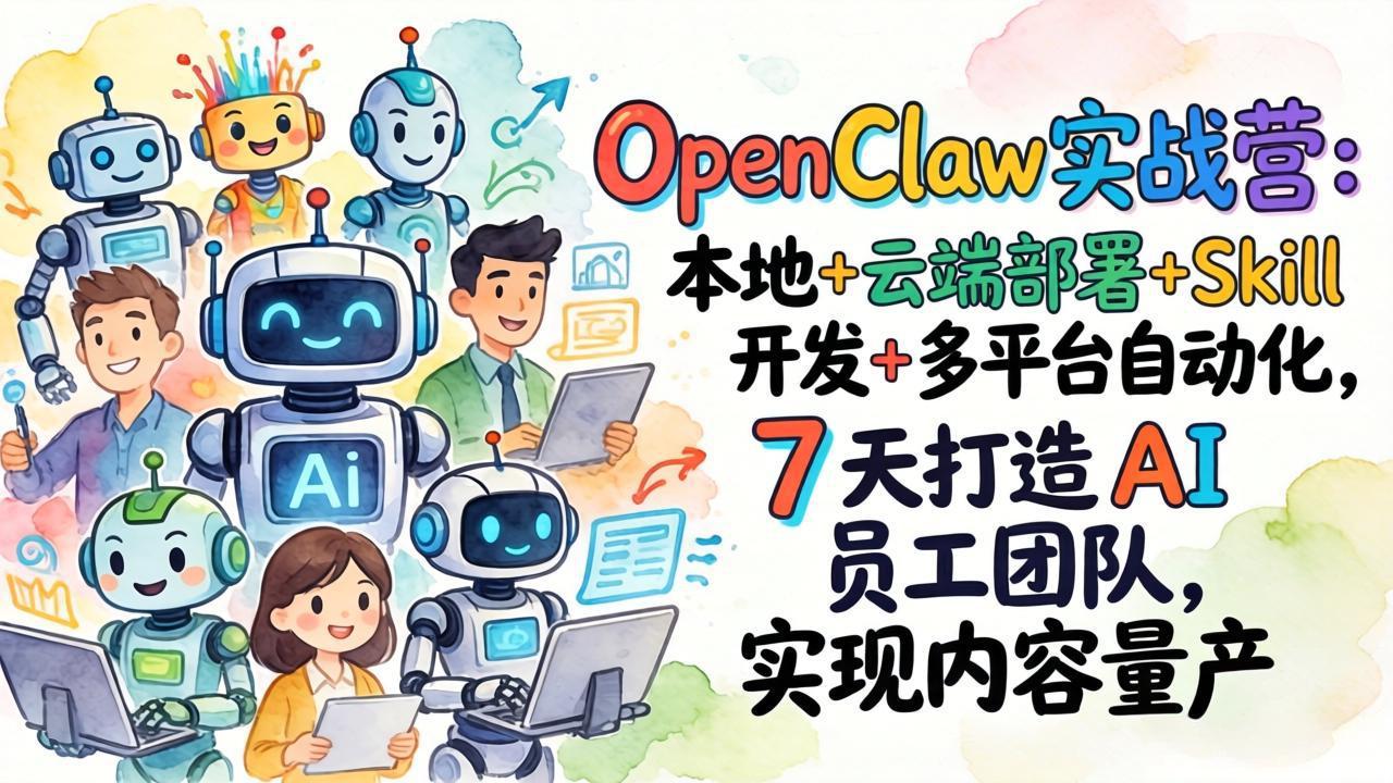 OpenClaw实战营：本地+云端部署+Skill开发+多平台自动化，7 天打造 AI 员工团队，实现内容量产-冒泡网