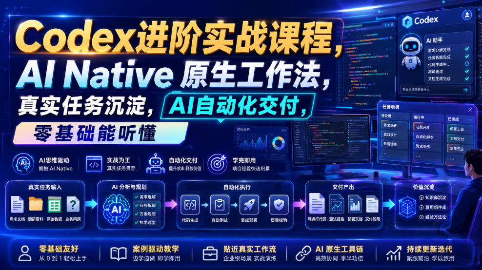 Codex进阶实战课｜AI Native原生工作法，22节真实任务落地，从配置到AI自动化交付全链路教程-冒泡网
