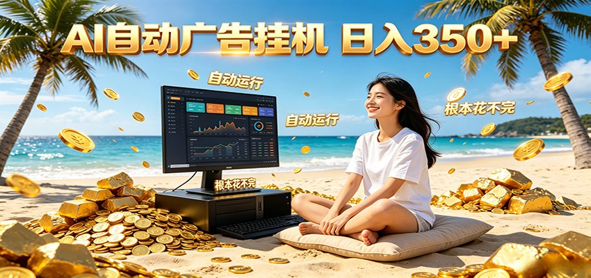 AI自动广告挂机 日入350+ 真正做到躺赚式变现，根本花不完！-冒泡网
