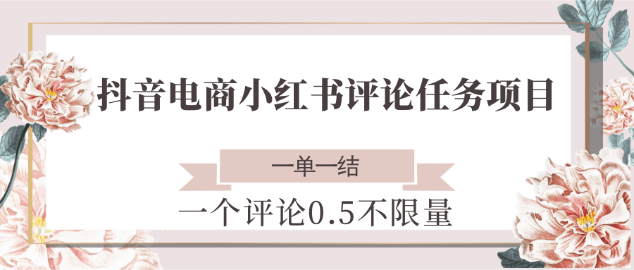 抖音电商小红书评论任务项目，一个评论0.5，一单一结 不限量-冒泡网