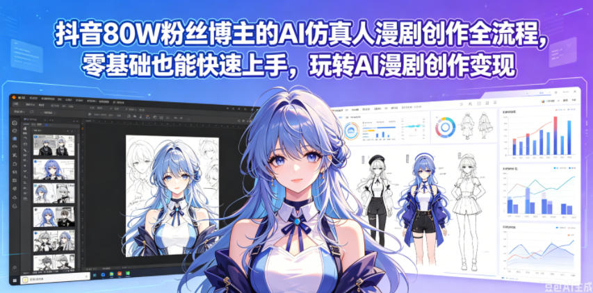 抖音80W粉丝博主的AI仿真人漫剧创作全流程，零基础也能快速上手，玩转AI漫剧创作变现-冒泡网