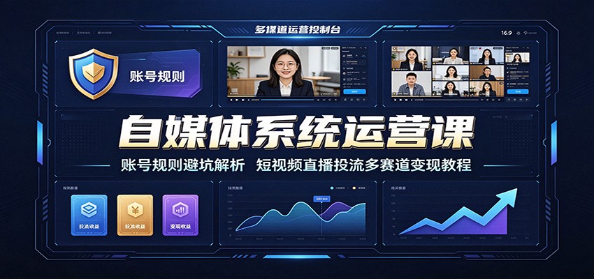 自媒体系统运营课：账号规则避坑解析，短视频直播投流多赛道变现教程-冒泡网