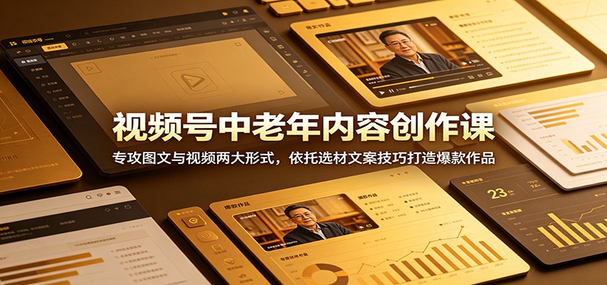 视频号中老年内容创作课：专攻图文与视频两大形式，依托选材文案技巧打造爆款作品-冒泡网