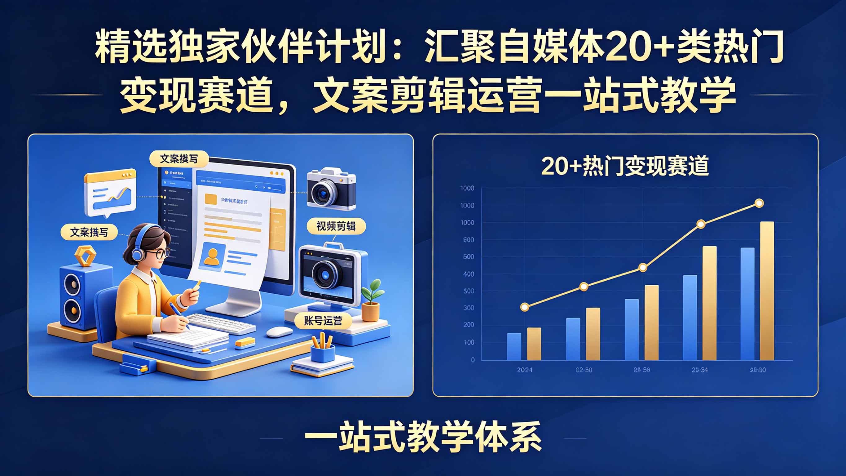 精选独家伙伴计划：汇聚自媒体20+类热门变现赛道，文案剪辑运营一站式教学-冒泡网