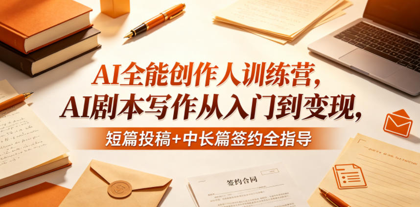 AI全能创作人训练营，AI剧本写作从入门到变现，短篇投稿+中长篇签约全指导-冒泡网