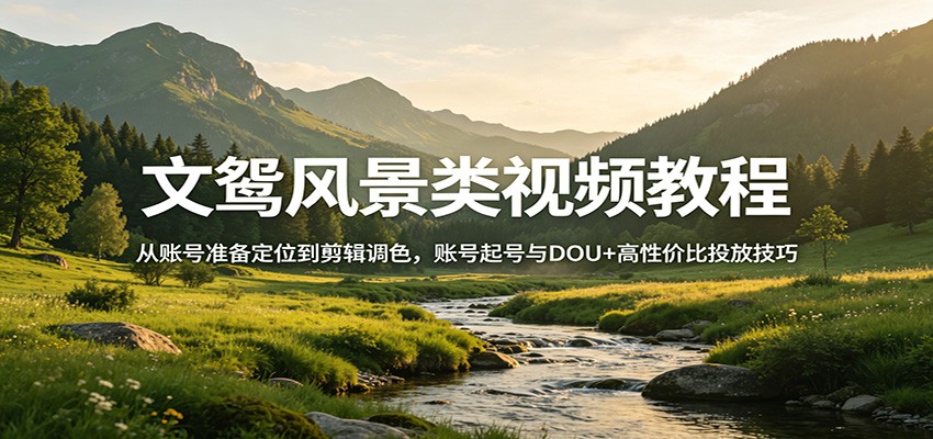 文鸳风景类视频教程：从账号准备定位到剪辑调色，账号起号与DOU+高性价比投放技巧-冒泡网