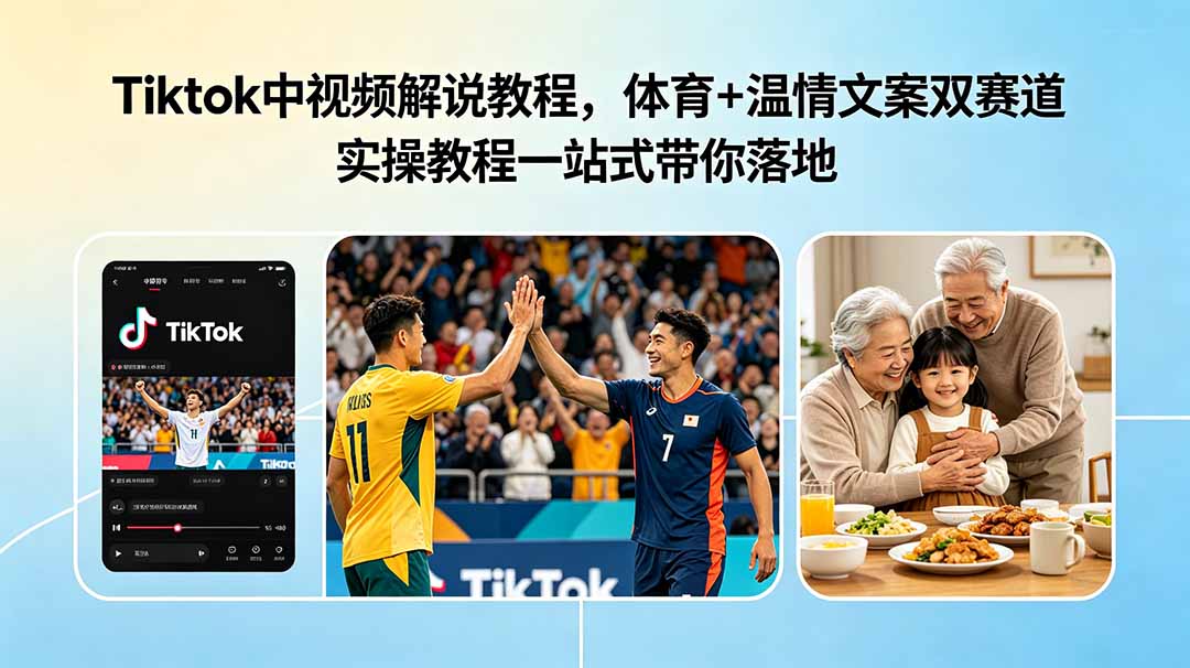 Tiktok中视频解说教程，体育+温情文案双赛道实操教程一站式带你落地-冒泡网