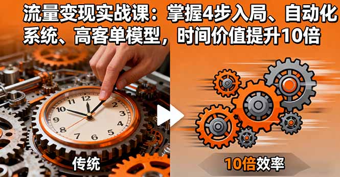 30223b18addb36b8c7b81c7a8fe108ab.jpeg 流量变现实战课:掌握4步入局、自动化系统、高客单模型,时间价值提升10倍