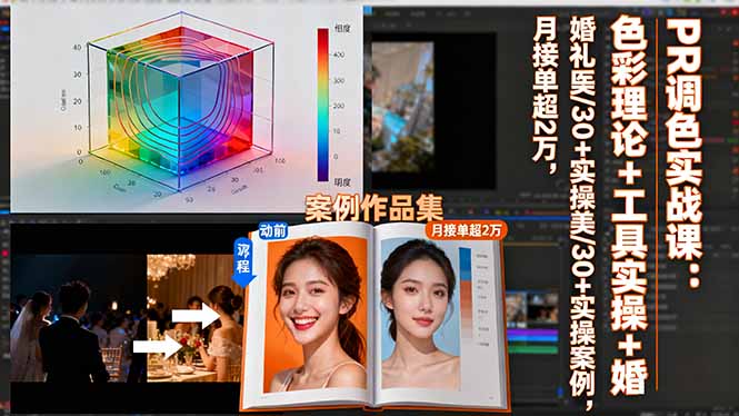 PR调色实战课：色彩理论+工具实操+婚礼医美/30+实操案例，月接单超2万-冒泡网