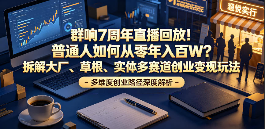307061d41d351d18feec5d4609a84e85.jpeg 群响7周年直播回放!普通人如何从零年入百W?拆解大厂、草根、实体多赛道创业变现玩法