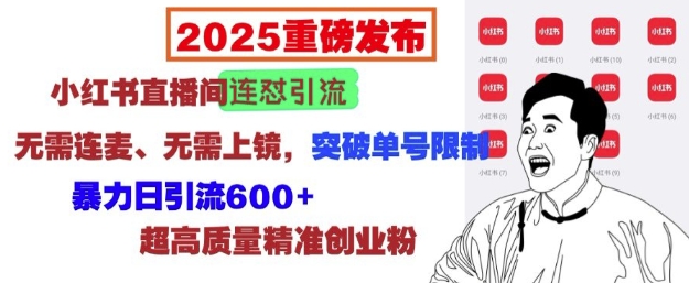 2025重磅发布：小红书直播间连怼引流，无需连麦、无需上镜，突破单号限制，暴力日引流600+-冒泡网