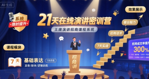 21天在线演讲密训营，王牌演讲招商课程系统-冒泡网