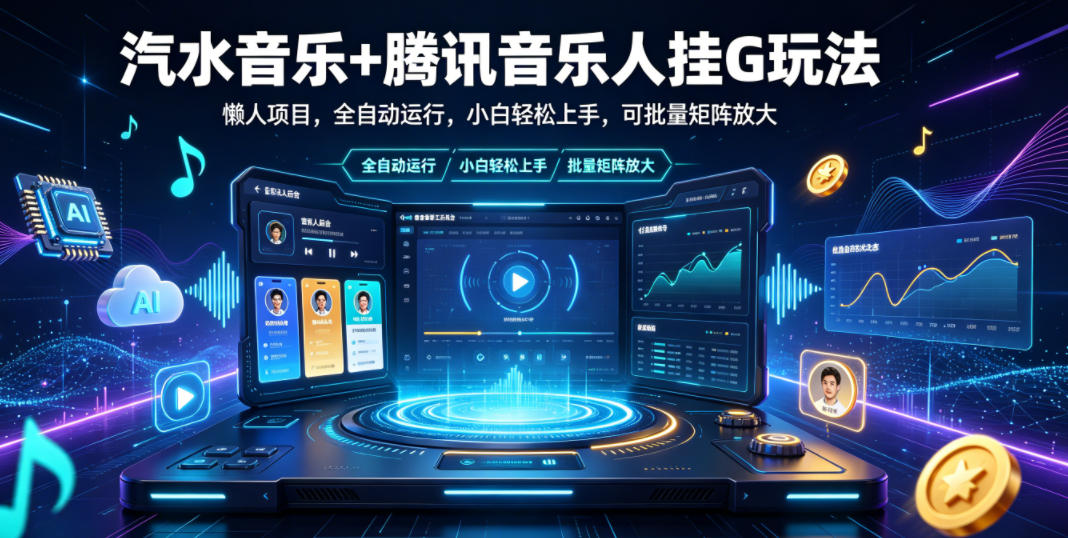 汽水音乐+腾讯音乐人挂G玩法，懒人项目，全自动运行，小白轻松上手，可批量矩阵放大【揭秘】-冒泡网