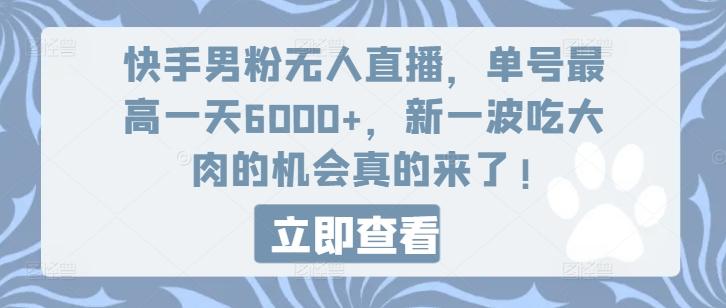 快手男粉无人直播，单号最高一天6000+，新一波吃大肉的机会真的来了-冒泡网