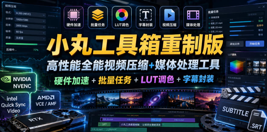 389c5659ec9822324ef68f99d39d2850.jpeg 小丸工具箱重制版–高性能全能视频压缩+媒体处理工具|硬件加速+批量任务+LUT调色+字幕封装