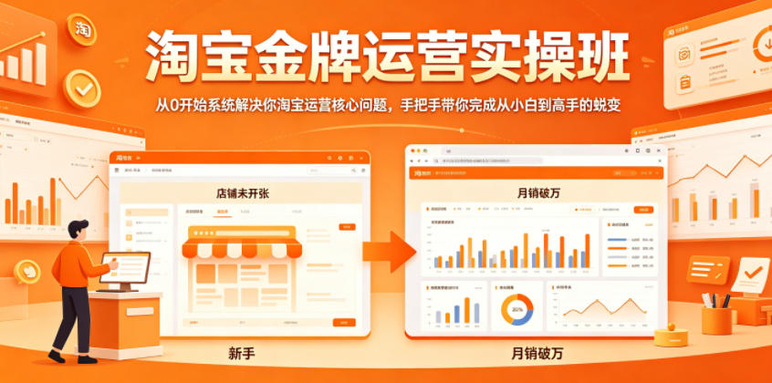 淘宝金牌运营实操班，从0开始系统解决你淘宝运营核心问题，手把手带你完成从小白到高手的蜕变-冒泡网