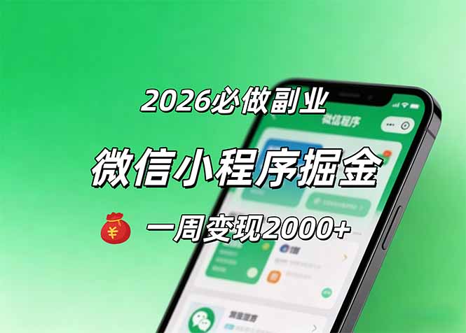 2026微信小程序掘金，简单好上手，一周变现2000+-冒泡网