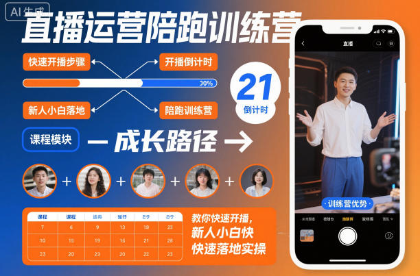 直播运营陪跑训练营，教你快速开播，新人小白快速落地实操-冒泡网